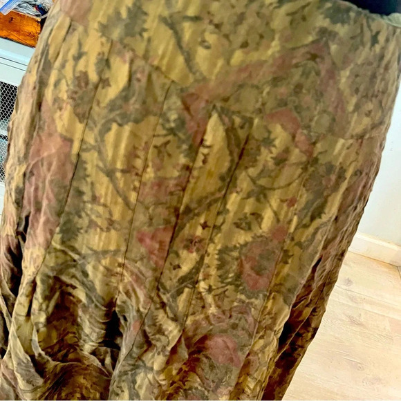 Peruvian Connection Olive Green and Brown Floral Silk Chiffon Skirt Size 6 - Picture 6 of 7